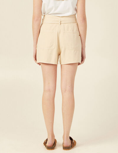 Short cargo fluide ceinturé creme femme