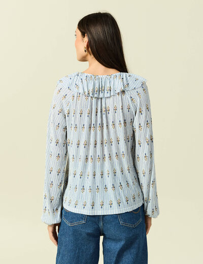 Blouse col rond manches longues bleu ciel femme