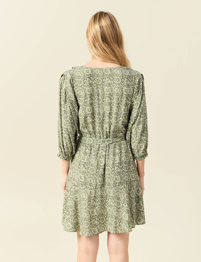 Robe évasée ceinturée vert kaki femme