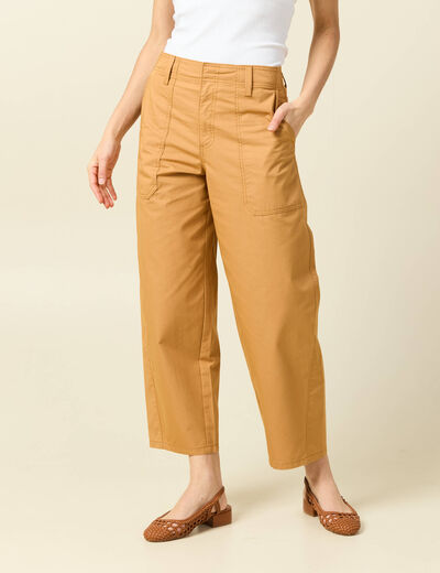 Pantalon barrel cargo taille standard jaune moutarde femme