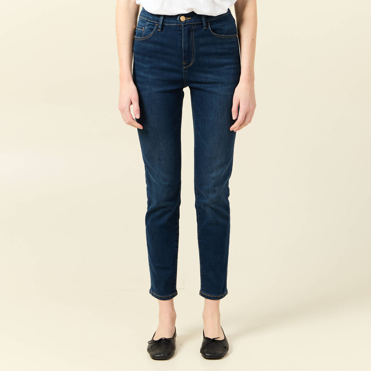 Jeans slim taille haute 7/8ème denim brut femme