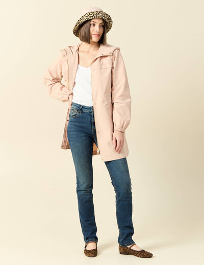 Parka longue à capuche rose clair femme