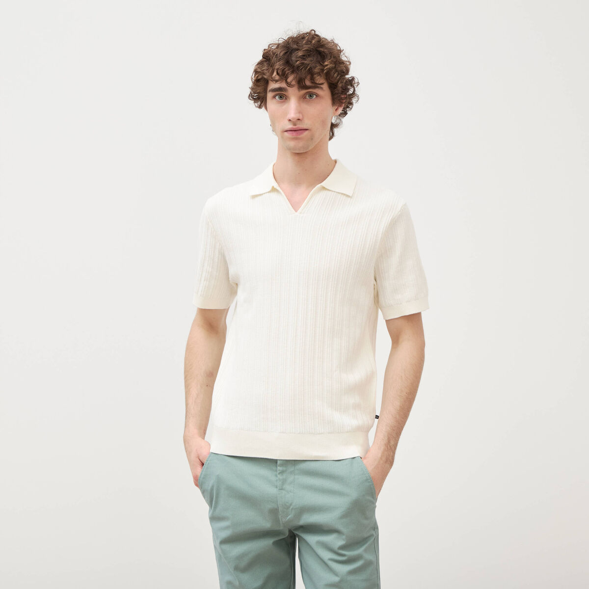 Polo manches courtes ecru homme