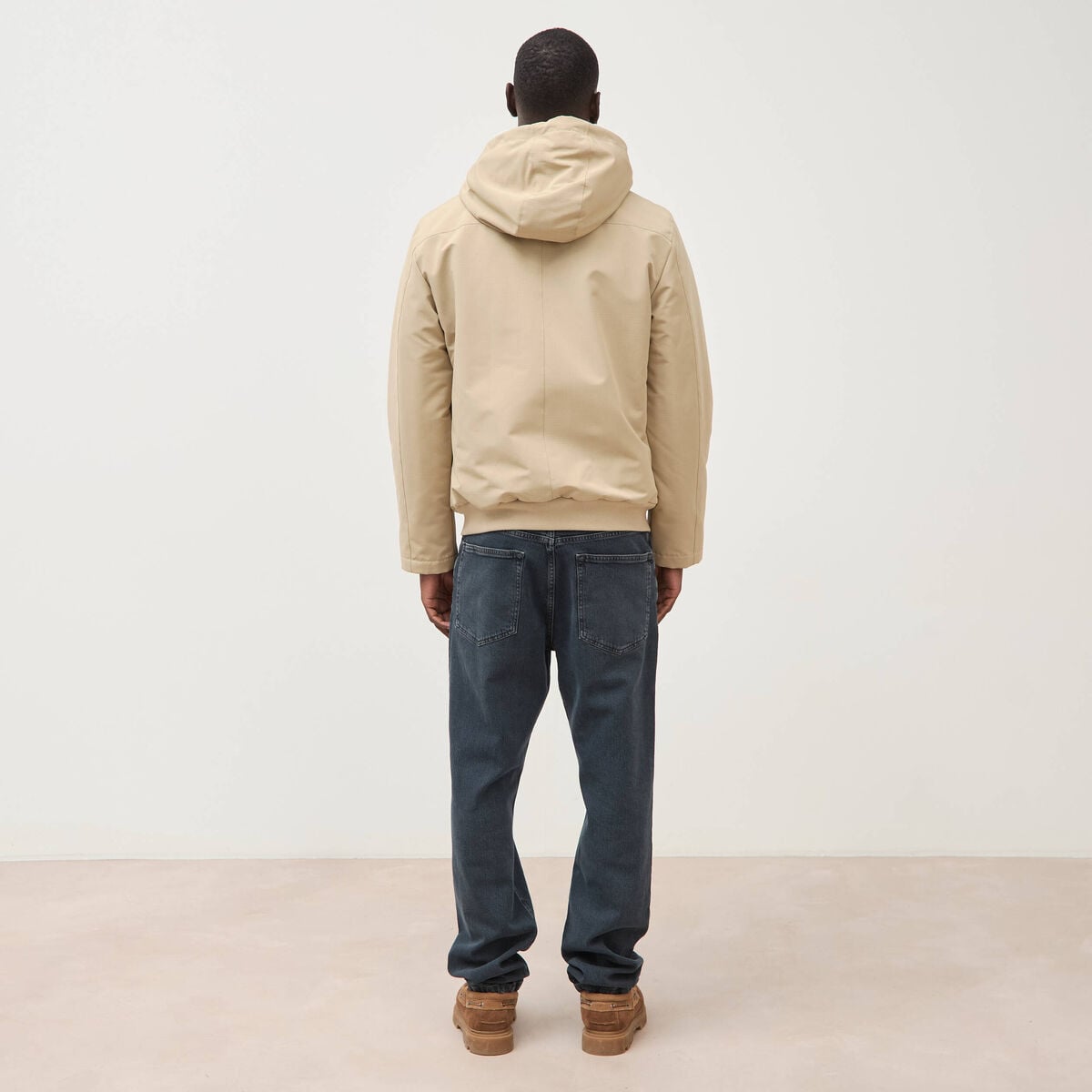 Parka courte &agrave; capuche beige homme
