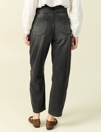 Jeans barrel 7/8&egrave;me avec ceinture denim gris femme