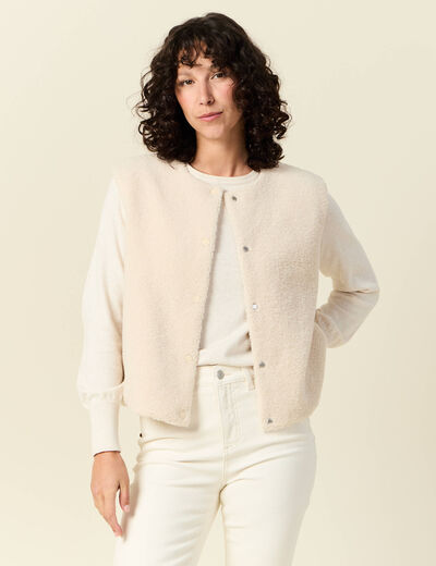 Gilet sans manches r&eacute;versible creme femme