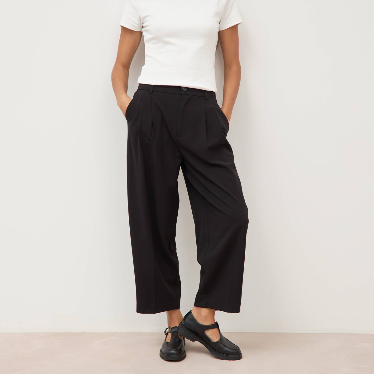 Pantalon barrel noir femme