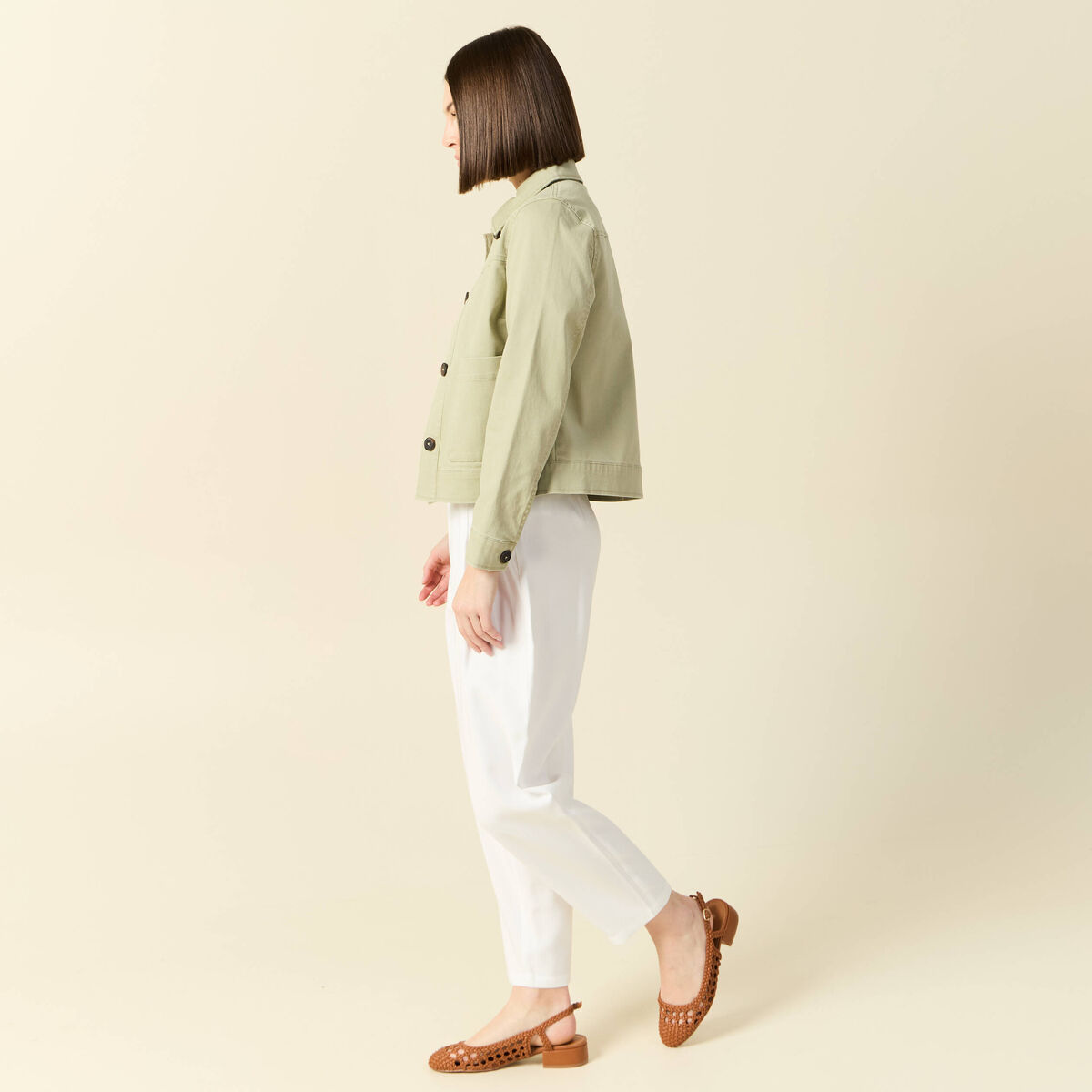 Blouson boutonn&eacute; vert kaki femme