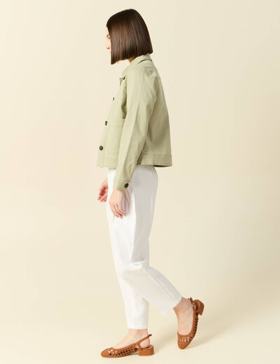Blouson boutonné vert kaki femme