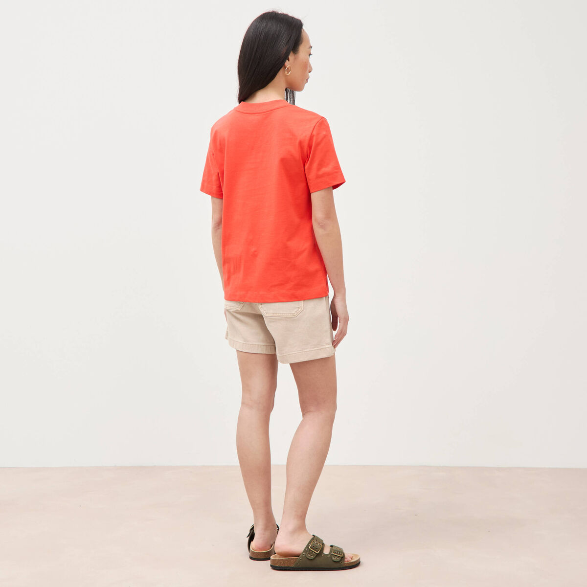 T-shirt manches courtes orange fonc&eacute; femme