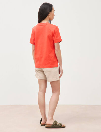 T-shirt manches courtes orange fonc&eacute; femme