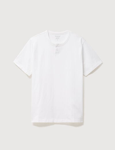 T-shirt col mao manches courtes en coton blanc homme