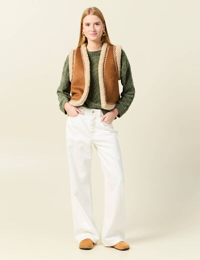 Pull manches longues ajouré vert kaki femme