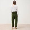 Pantalon taille haute velours resserr&eacute; vert fonc&eacute; femme