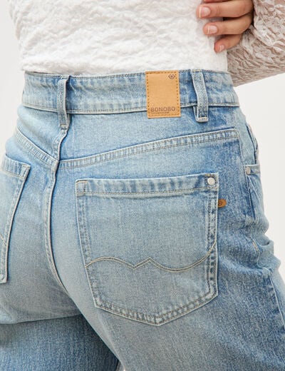 Jeans large taille haute bleu femme