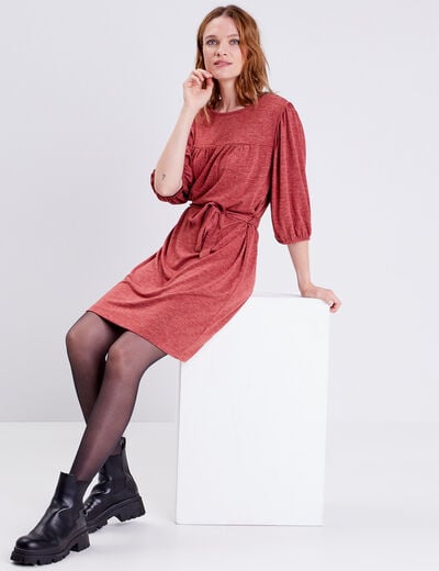 Robe droite ceinturée orange foncé femme