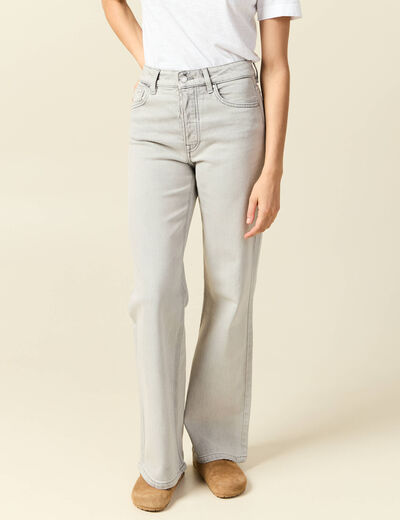 Jeans large taille haute denim gris clair femme