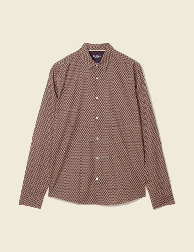 Chemise en coton manches longues marron homme