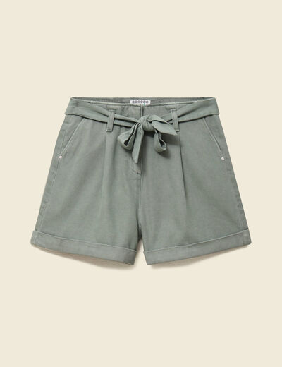 Short taille haute vert kaki femme
