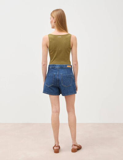 D&eacute;bardeur cintr&eacute; d&eacute;collet&eacute; sans manches vert kaki femme