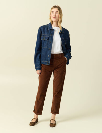Pantalon large 7/8&egrave;me taille haute marron fonc&eacute; femme