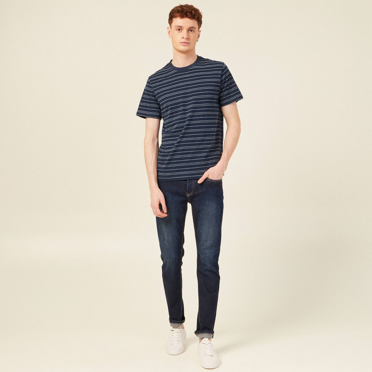T-shirt en coton manches courtes bleu marine homme