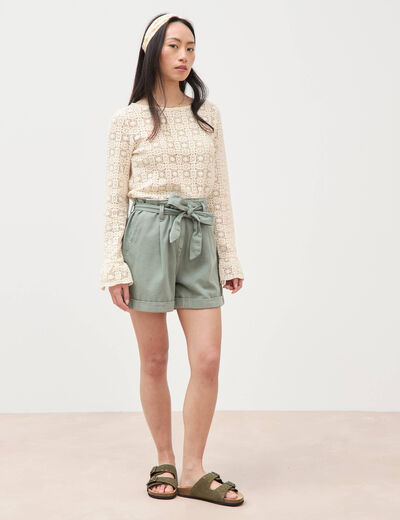 Short taille haute vert kaki femme