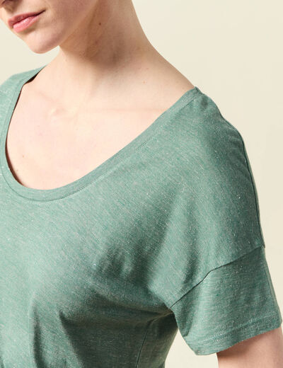 T-shirt manches courtes brillant vert foncé femme