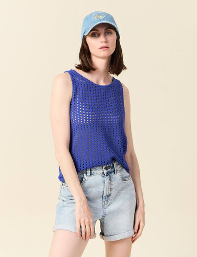 Débardeur sans manches ajouré bleu violet femme