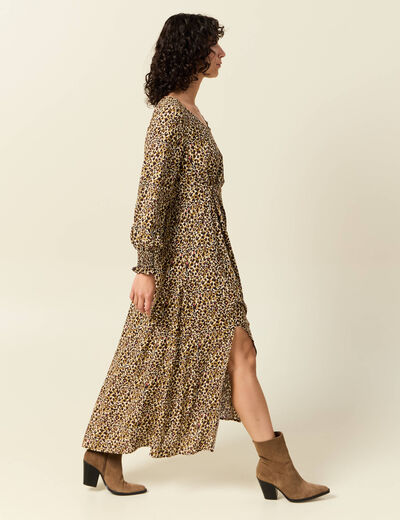 Robe longue &eacute;vas&eacute;e taupe femme