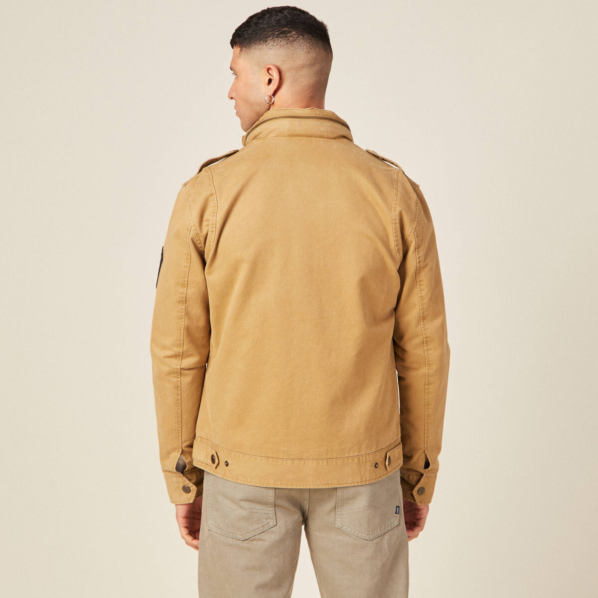 Blouson droit à col montant camel homme