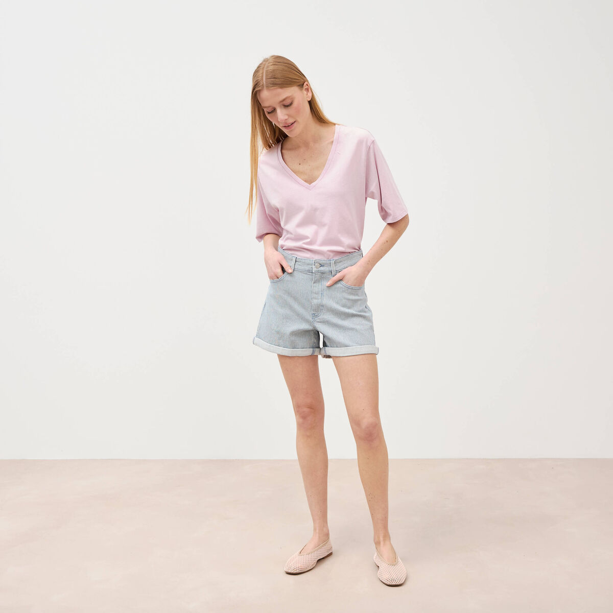 Short mom taille haute en jeans bleu marine femme
