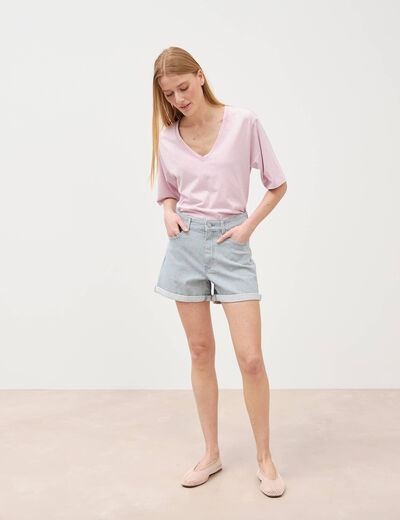 Short mom taille haute en jeans bleu marine femme