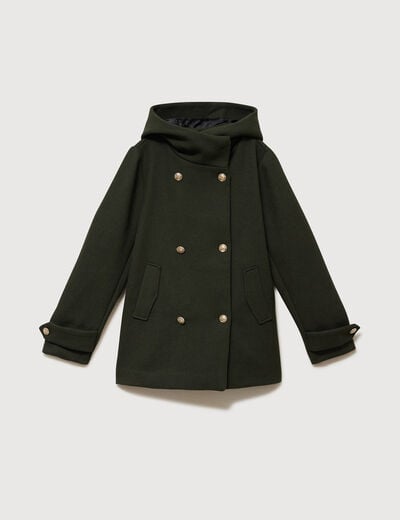 Caban oversize court &agrave; capuche vert olive femme