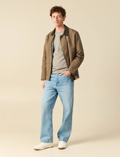 T-shirt cintr&eacute; col rond manches courtes taupe homme