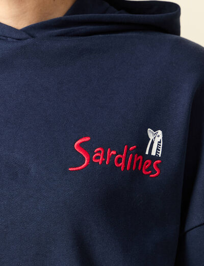 Sweat oversize &agrave; capuche en coton bleu marine femme