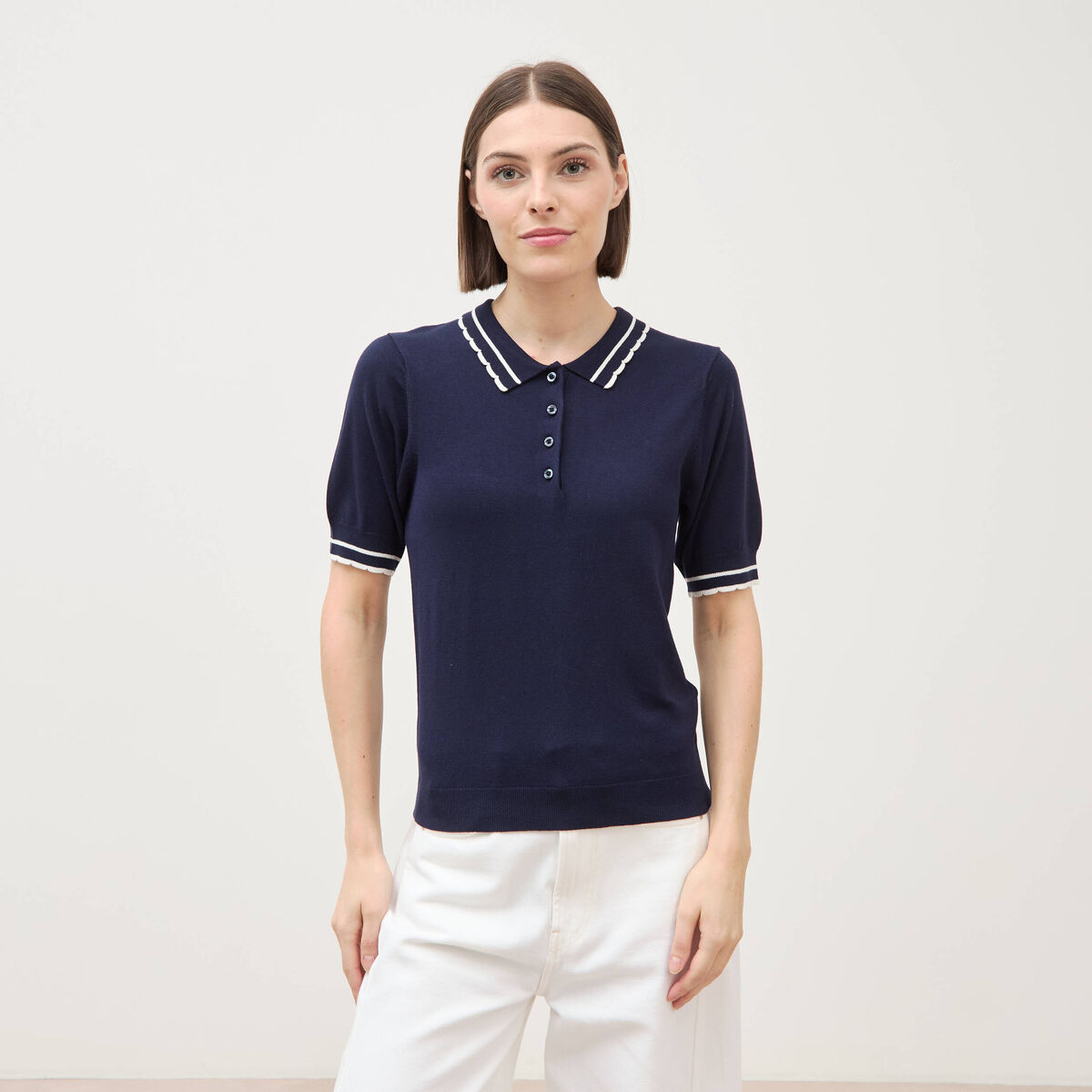 Polo manches courtes bleu marine femme