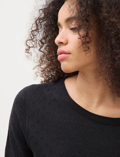 Pull col rond manches courtes noir femme