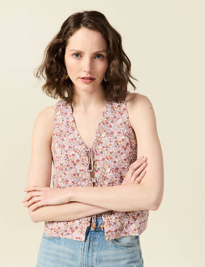 Gilet sans manches noué ivoire femme
