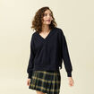 Sweat oversize col v manches longues bleu fonc&eacute; femme