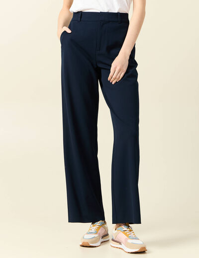 Pantalon straight taille haute bleu marine femme