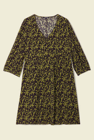 Robe évasée manches 3/4 vert kaki femme