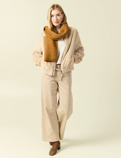 Veste droite courte col montant beige femme