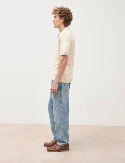 Polo manches courtes col cubain ecru homme