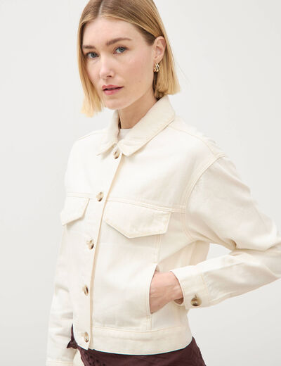 Blouson oversize manches longues denim blanc femme