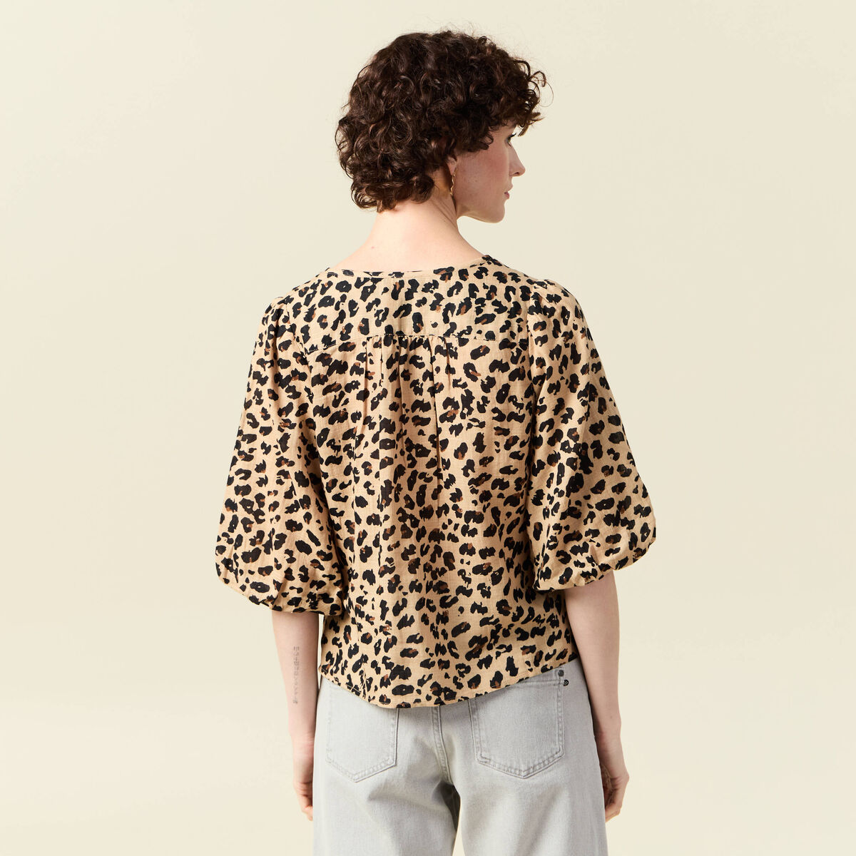 Blouse manches courtes marron clair femme