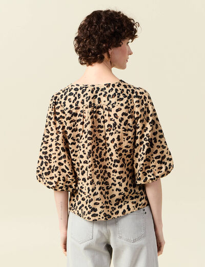 Blouse manches courtes marron clair femme