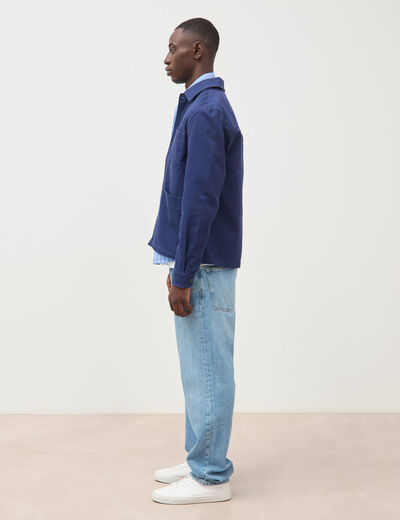 Surchemise droite en coton bleu fonc&eacute; homme