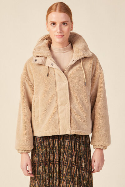 Blouson imitation laine mouton beige femme