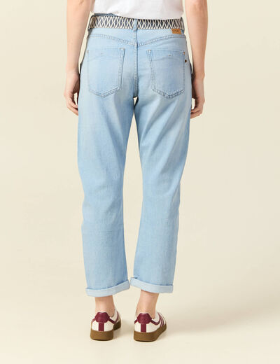Jeans boyfriend ceinturé denim bleach femme